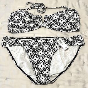 NWT Old Navy Bandeau Halter Top Bathing Suit (Black & White; size XL)